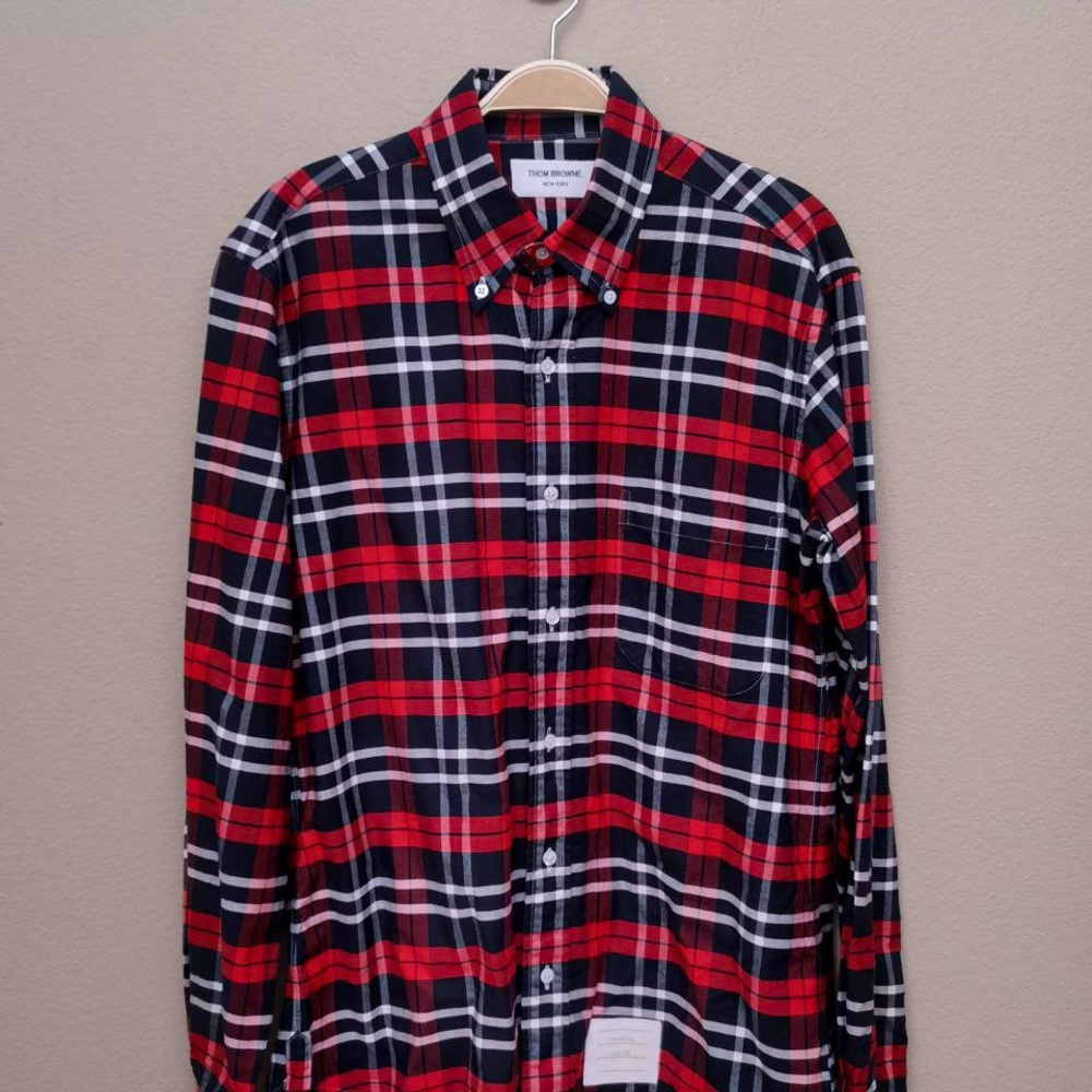 Thom Browne Red Navy Blue Plaid Shirt Long Sleeve Oxford Small (2)